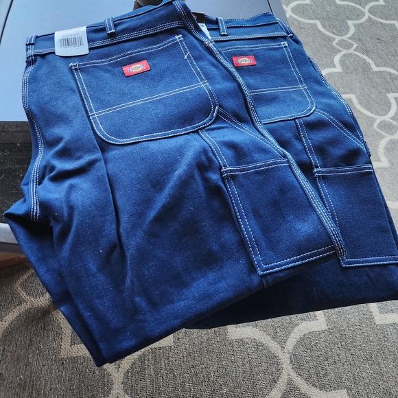 2 Pair Of Dickies Red Logo Patch on Blue Denim - Picture 1 of 5